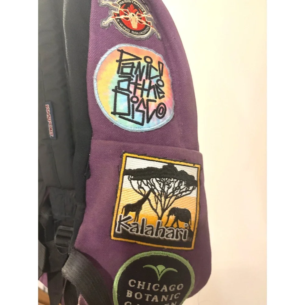 Vintage Y2K JanSport SuperBreak Purple Canvas Backpack Custom Patchwork